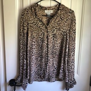 leopard silk button down blouse